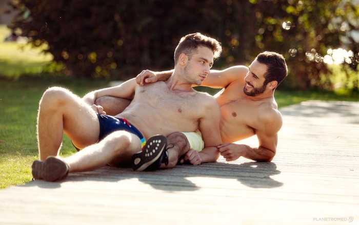 Gay Couple Cuddling Shirtless