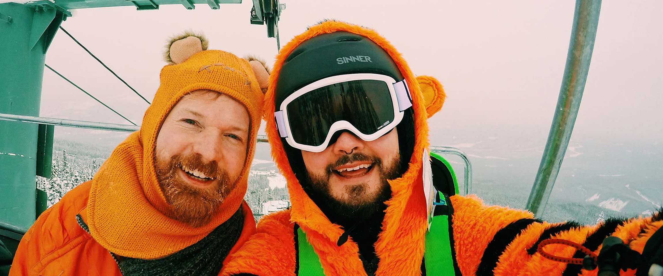 Couple of Men Karl and Daan Gay Winter Vacation Ski Lift