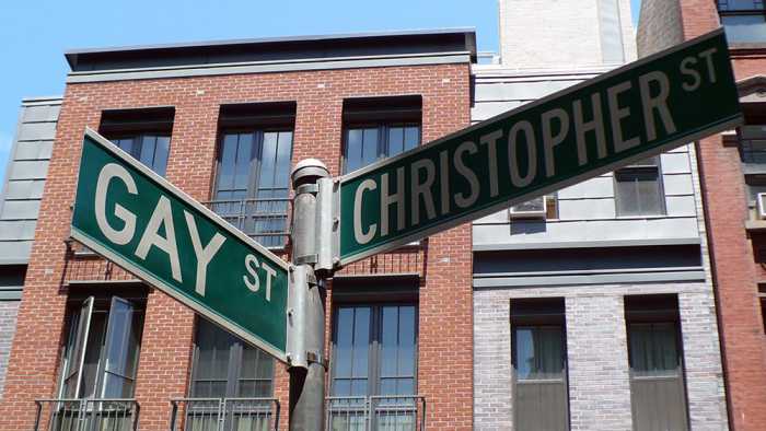 Intersection of Gay Street and Christopher Street, near Stonewall Inn.
