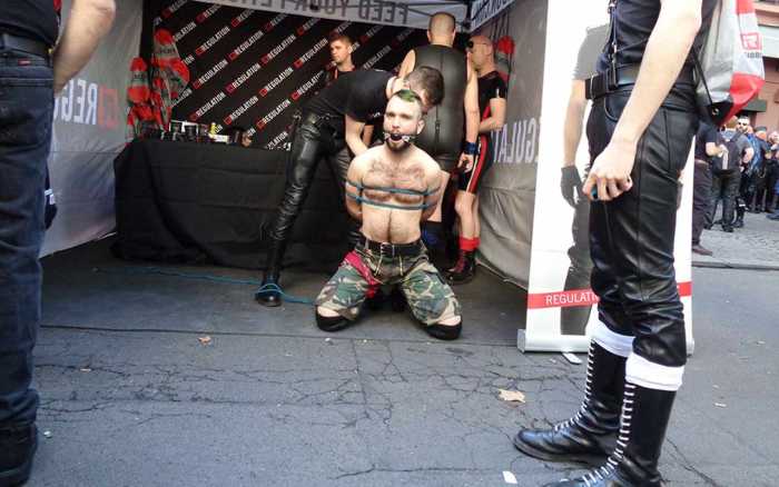 Boy Bound and Gagged on knees at Folsom Europe Berlin